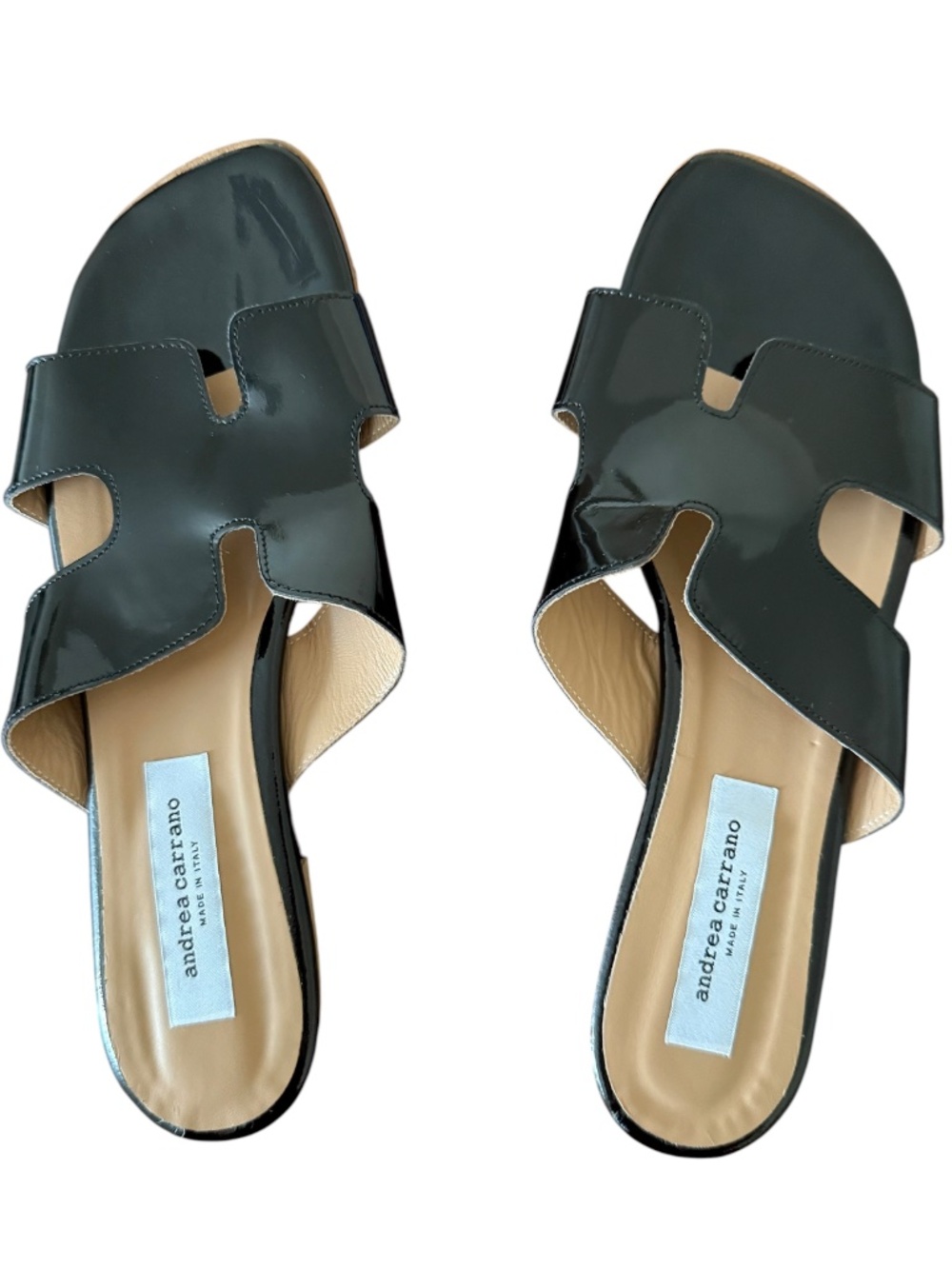 andrea carrano Sleek Black Slide Sandals with H-Shaped Strap Sz 10